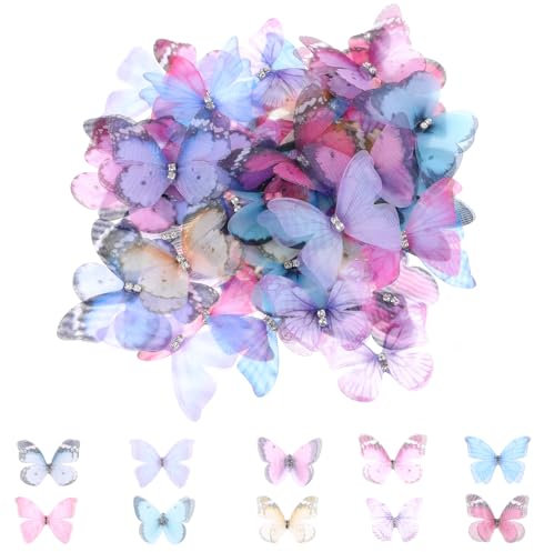 3D Schmetterlinge, 60 Stücke Organza Stoff Durchscheinender Chiffon Schmetterling, Deko Schmetterlinge für DIY Dekoration, Scrapbooking, Gepäck, Wand und Fenster Haarspange Dekoration