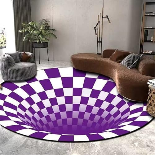 DJHWWD Waschbare Fussmatte Living Room Carpet Schlafzimmer-Rundteppich, lila-weißer Teppich, maschinenwaschbar Teppich Für Terrasse deko mädchenzimmer Teenager 80X80CM