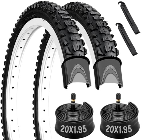 20 inch Bike Tires, 2 Pack 20x1.95 Bike Tire, 20x1.95 Bike Tire and Tube Set with 2 Tire Levers, 53-406 20 x1.95 Folding Bicyle Tires Compatible with 20x1.90/1.95/2.0 MTB/Off Road Bike