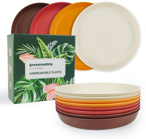 greenandlife 8 Pcs Dinner Plates, 9 inch Reusable Plastic Plates, Dishwasher & Microwave Safe PP Plates, Lightweight & Unbreakable, BPA Free 23.5cm
