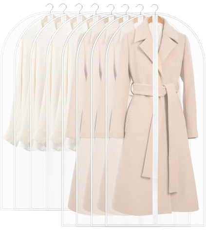 SOBEAU 8 Fundas de Ropa, Fundas Ropa Armario Transparente 60 x 120/100 cm, Bolsas Guardar Ropa Antipolvo Impermeable Camisas, Bolsa de Ropa para Traje, Vestidos, Camisas,Noche, Blanco