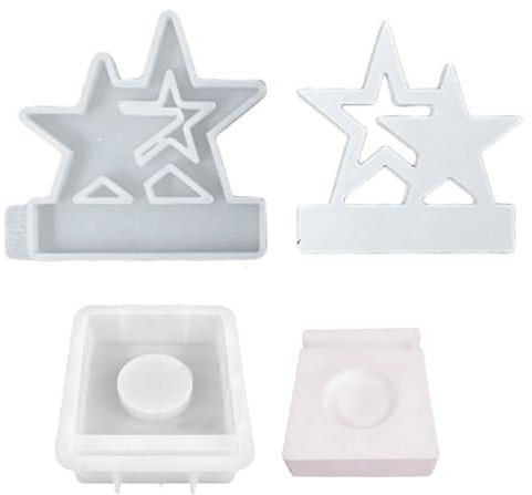 Ldabrye Silikon-Kerzenformen für Kerzenherstellung, Stern-Kerzenhalter-Formen, Stern-Kerzenhalter-Formen mit Basis für Kerzenhalter, Ornament, Weihnachtsdekorationen, Silikonharzform für die