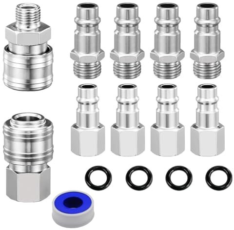 10pcs Air Line Connectors, Air Hose Connectors, 1/4 BSP Airline Fittings Thread Hose Connector Fittings Set, Suitable for Pneumatic Tools, Tire Inflators, Air Compressors, Air Hose Reels