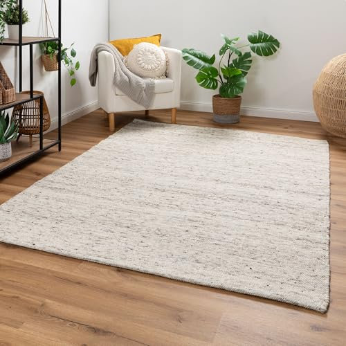 Steffensmeier Handweb Teppich Paros | gewalkte Schurwolle | Natur dunkel, handgewebt, Größe: 120x170 cm