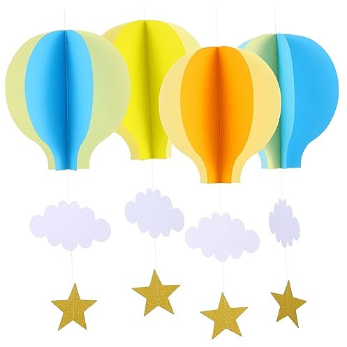 FELTECHELECTR 4stücke Teiliges Heißluftballon Papiergirlande Dekoration Zum Aufhängen Für Hochzeiten Babyshowers Geburtstagsfeiern Fensterschmuck Gelb Blau