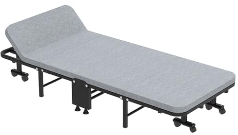 TOTEBOX Folding Bed with Mattress, Single Sleeper Bed 70cm Width Steel Pipe Frame, Portable Guest Beds with Wheels and Adjustable Headrest for Home Office