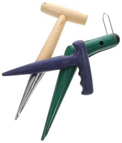 BESPORTBLE Plantador Manual De Jardín y Herramienta Perforadora De Tierra Para Viveros y Huertos, Juego De 3 Piezas Mango De Madera y Acero Inoxidable, Herramienta Para Plantar y Fertilizar