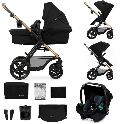 Kinderkraft MOOV XL 3 en 1, Carrito bebé hasta 27 kg, Carro, Con Asiento I-SIZE 40-75 cm, Plegable, Amortiguación, Convertible, Capazo XL, Con accesorios, Negro