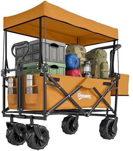 Outsunny 180L Festival Trolley on Wheels, Push Wagon Beach Cart Orange