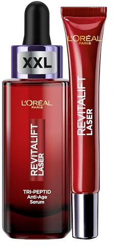 L'Oréal Paris Revitalift Laser 2er Set: Serum & Augenpflege – Reduziert Falten, Tränensäcke & Strafft die Haut, Anti-Aging mit Hyaluron, Vitamin C & Pro-Retinol