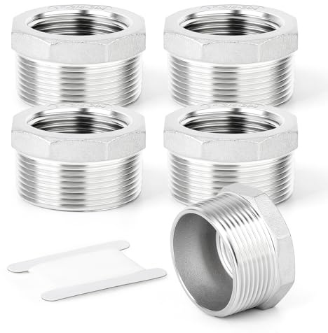 TAISHER 5 PCS 304 Stainless Steel Reducer Hex Bushing, 1 BSP Male x 3/4 BSP Female, Reducing Pipe Adapter Fitting, for Water Oill Air Gas