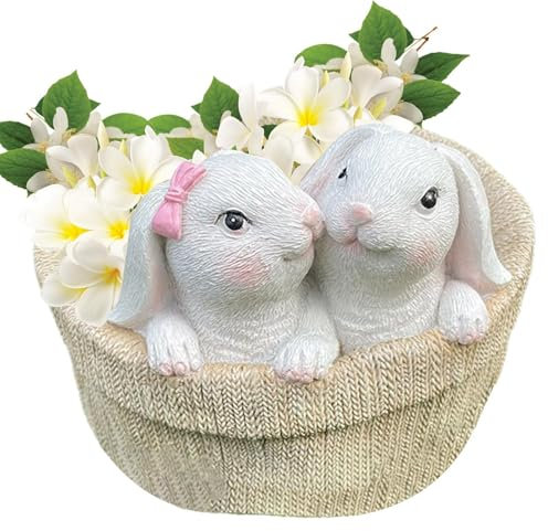 XIAOXIAOYU Hasentöpfe für Paare, bunte Osterhasen, Tontöpfe für Pflanzen, lustiger Blumen-Pflanzgefäß, Zimmerpflanzenzubehör für Zuhause, Studio, Restaurant