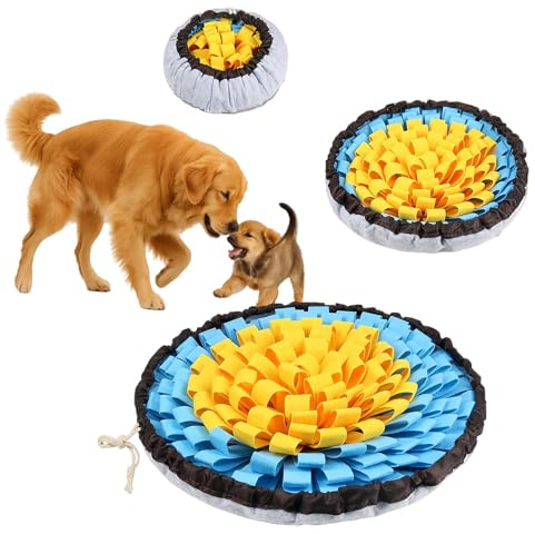 Snuffle Mat for Dogs, Large Dog Snuffle Mat 19'' x 19'' Enrichment Interactive Dog Puzzle Toys for Dogs Cats Encourage Natural Foraging Skills and Olfactory Training Stress Relievers Blue-Yellow