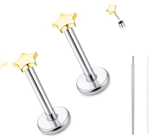 limerencia Titan Fadenlose Flache Rücken Ohrring Stud, 20G Press Fit Titan Push Pop in Knorpel Tragus Labret Lippe Medusa Muschel Körper Piercing Schmuck Hypoallergen für Damen Herren