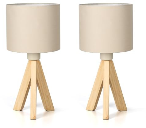 RLCLUTW 2er Set Nachttischlampen aus Holz – Vintage Tischlampen mit Leinen-Lampenschirm, E27 Fassung, Stativ Design, ideal für Schlafzimmer & Wohnzimmer, Deko & Geschenkidee für Zuhause