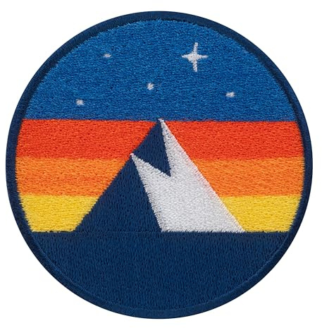 Urbanski Patch Retro kleiner Berg unter Sternenhimmel zum Aufbügeln 6,8 x 6,8 cm | Aufnäher Applikation Bügelbild