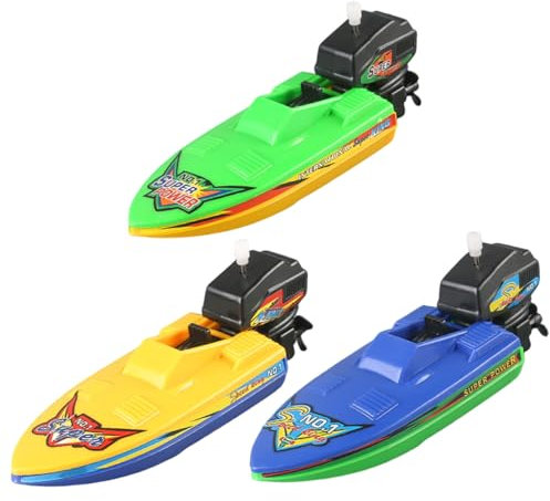 Spielzeugboot, 3-teiliges schwimmendes Aufzieh-Motorboot aus Kunststoff, Badespielzeug für das Wasserspiel in der Badewanne, sicheres und lustiges Aufzieh-Badeboot für Kinder ab 3 Jahren, Badeboo