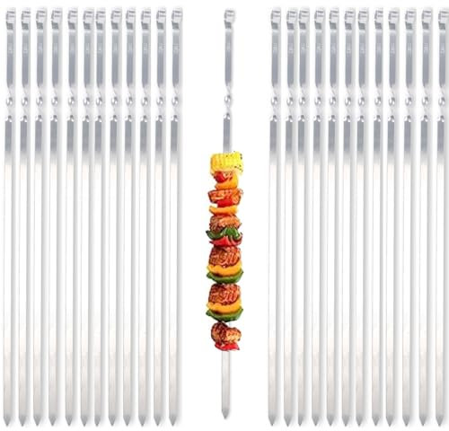 ZMC 25 brochetas para barbacoa de 55 cm de acero inoxidable, brochetas de kebab, brochetas para shish kebab y brochetas de carne, pinchos largos y inoxidables para barbacoa, bandeja de barbacoa y