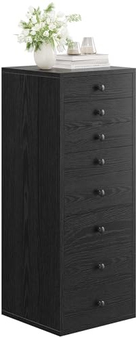 LIKIMIO Tall Dresser, Small Dressers with 8 Storage Drawers, Chest of Drawers for Organizing, Tall Narrow Dresser for Bedroom, Black