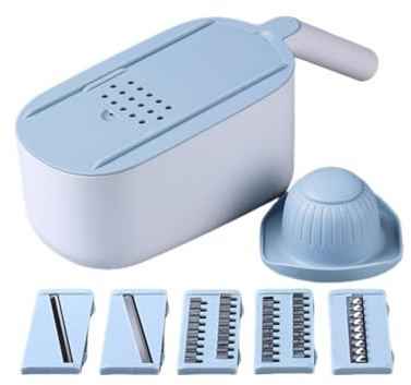 Hixingo Cortador de Verdura Multifuncional Rallador de Verduras con 6 Cuchillas Afiladas Intercambiables Accesorios Cocina Profesional Cortador de Patatas Tomates Pepinos Frutas (Azul,Talla única)