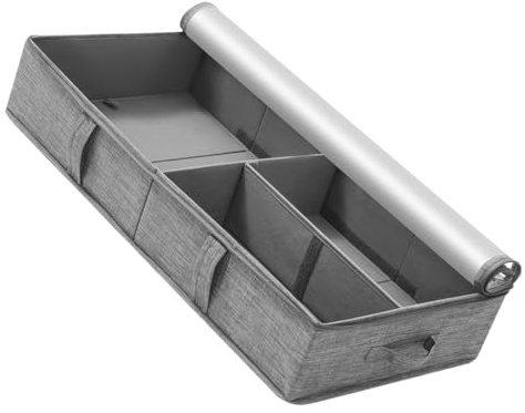 ELAYARD Caja Organizadora Plegable de Tela Gris con Múltiples Compartimentos Gran Capacidad para Ropa Mantas y Juguetes con Tapa Transparente y Asas para Almacenamiento Dormitorio y