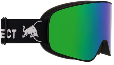 Red Bull SPECT RUSH 18GR3 Skibrille – Matt Black mit Brown/Green Mirror Lens, Unisex Snow Goggle, 100% UV-Schutz, Anti-Fog & Anti-Scratch, Helm-kompatibel