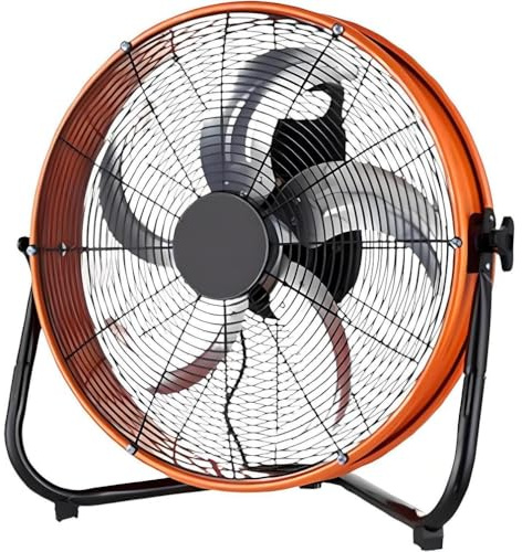 SAYEYBU 24 Inch Industrial Drum Fan, 250W High Velocity Floor Fan, 4 Speed Heavy Duty Metal Air Circulator, 130° Tilt with Casters Handle, Standard for Patios, Warehouse, Commercial,Orange,20in