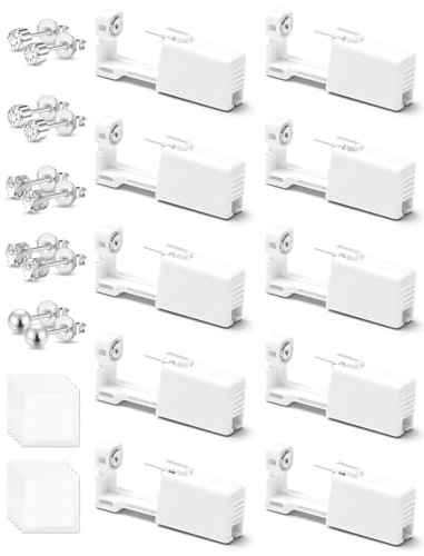 Maoweni Ear Piercing Kit,10PCS Disposable Ear Piercing Gun Kit with Stainless Steel Studs,Sterile Individually Sealed Home Ear Piercing Kit for Women Men,CZ, Crown & Mixed Designs