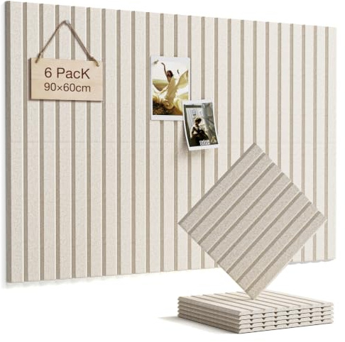 Woovio Cork Board 90×60cm Wall Pin Board with 30 Adhesive Tabs Oatmeal | 6 Pack Notice Boards for Home Office, Felt Bulletin Board for Walls, Use in Bedroom Kitchen Classroom Decor