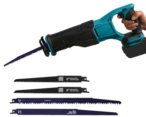 Batteridriven tigersåg för Makita 18 V, 3 500 RPM batteri reciprosåg variabel hastighet med 4 sågblad för skärning av trä metallplast (utan batteri)