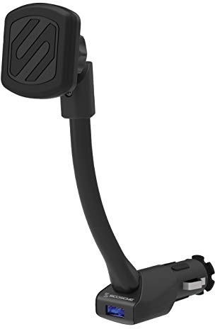 Scosche Magnetische Handyhalterung für Auto, USB-Zigarettenanzünder-Adapter, 12-V-Steckdose, Verstellbarer Arm, sicherer Magnetgriff, integriertes USB-Ladegerät für iPhone und Android-Handys