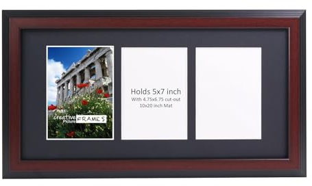 Creative Picture Frames 3 Opening Mahogany Picture Frame With Glass To Hold 5 By 7 Inch Photographs Including 10X20-Inch Black Mat Collage