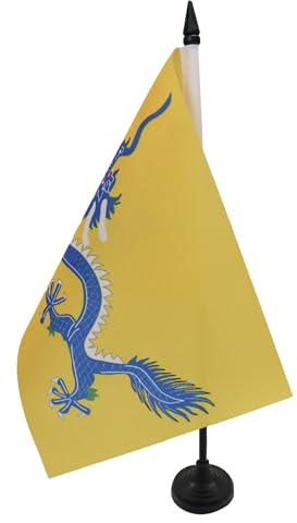 AZ FLAG Tischflagge China Qing-Dynastie 1889-1912 21x14 cm Kunststoffsockel | Für innen Mandschu-Dynastie Tischflagge genähte Ausführung mit verstärkten Kanten mit Kunststoffstab 100D Polyester
