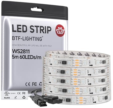 BTF-LIGHTING WS2811 RGB adressierbare LED-Streifen 5m 60LEDs/m IP67 DC12V | Traum Farbe 20Pixels/m 5M 300LEDs 100Pixels Weiß PCB Flexibel Lauflicht Effekt für Heimdekoration