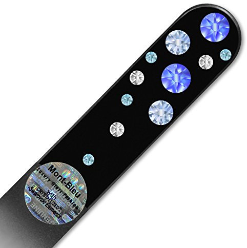 Mont Bleu Glasnagelfeile von Hand dekoriert mit Swarovski Elements - geliefert in einer Hülle aus schwarzem Samt - Echtem gehärteten Glas