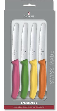 Victorinox Swiss Classic Paring Knife Set - Superior Kitchen Knives for Cutting Fruit, Vegetables & More - Cooking Knives for Kitchen Accessories - Multicolored 4-Piece Set, Serrated Edge, 4.3