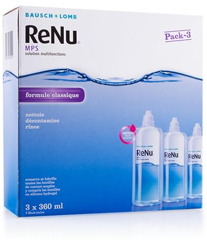 ReNu MPS Sensitive Eyes Solution Lentilles de Contact Souples - Solution d’Entretien Douce Multifonction pour les Yeux Sensibles - Produit Lentille pour Lentilles de Contact Souples, 3x 360ml