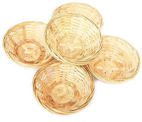 Lashuma 5er Korb Set Bambuskörbchen, Geflochtener Dekokorb, Rund 15x5 cm