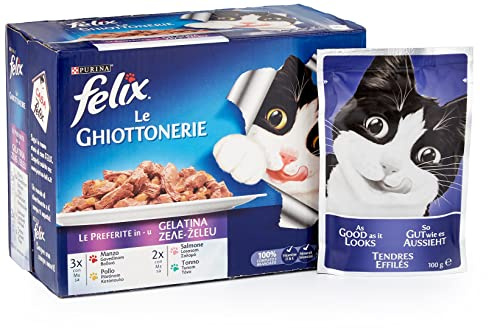 Felix Purina Le Ghiottonerie Katzen-Favoriten mit Rind, Huhn, Lachs und Thunfisch, 60 Beutel à 100 g, 6er Pack (6 x 10 g)