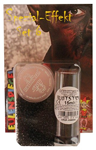 Eulenspiegel - Spezial-Effekt Schmink-Set 6 | Blutstick 15 ml, Effektwachs 12 ml, Spatel & Bartstoppel-Schwamm, für Halloween & Horror-Effekte