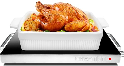 Chefman Compact Glasstop Warming Tray with Adjustable Temperature Control Perfect for Buffets, Restaurants, Parties, Events, Home Dinners and Travel, Mini 15x12 Inch Surface, Keeps Food Hot, Black