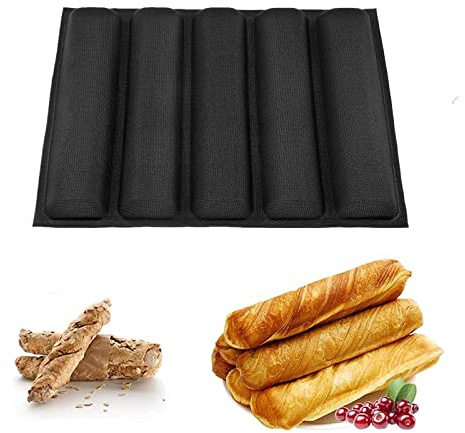 Moule À, Plaque À Pâtisserie, Moule À, Revêtement Antiadhésif Rectangulaire Réutilisable À 5 Cavités, Pain À Hot-Dog Pour Pain Français