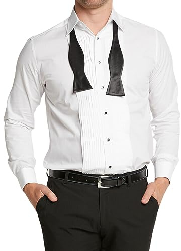 Double TWO Men's Tuxedo/Dress Shirt Pleated Front Formal Double Cuff Evening Shirt (18in Collar) White