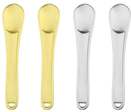 4 Pack Metal Makeup Spatula, Mini Spoon, Beauty Scoop for Facial Cosmetic, Face Mask (Silver & Gold)