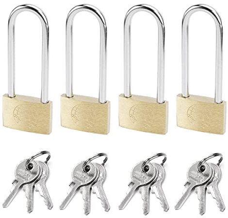 MroMax - Lucchetto in ottone, con chiave uguale, 30 mm di larghezza, finitura spazzolata, lunga indurita, impermeabile, a prova di ruggine, per cassetti, palestra, armadietti, magazzini, 4 pezzi