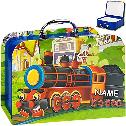 alles-meine.de GmbH 2 TLG. Kofferset/Kinderkoffer - in 2 Größen ! - Eisenbahn & Lokomotive - inkl. Name - Koffer - Pappkoffer - Puppenkoffer - Kinder - Pappe Karton - Zug Lok B..