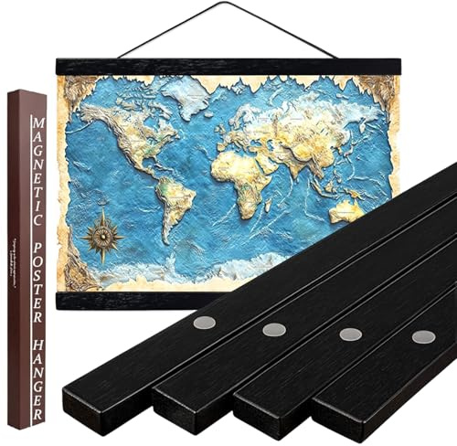 Dacri Home 24 Inch Wide Magnetic Poster Hanger Frame,24x18 24x32 24x36 Wooden Poster Hanger, Strong Magnets for Hanging Posters Maps Pictures Canvas Print Scroll Wall Art (24”, Black)