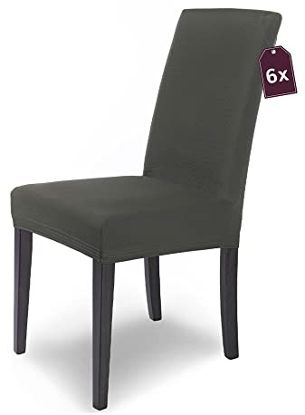 Scheffler Home Stuhlhussen Grau 6er Set Stretch Mia Schwingstühle | Blickdichte Microfaser-Stuhlbezüge, waschbar und pflegeleicht, für Freischwinger und Esszimmerstühle, Öko-Tex zertifiziert