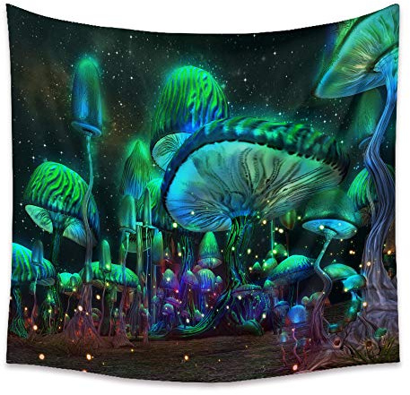 Lsimeru Wandtuch Psychedelic Pilze Wandteppich Wandbehang Fantasy Wald Wandtücher Nacht Landschaft Tapestry Wall Hanging Wandkunst Schlafzimmer Wohnzimmer Wanddeko 230x180