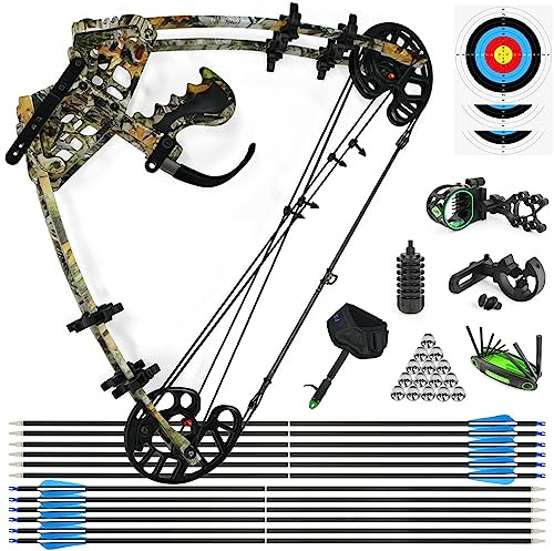 SHARROW Compoundbogenset Jagdbogen 45lbs Dual-Zweck Sportbogen Katapult Stahl Ball Compound Bögen für Outdoor Bogen Jagd Angeln (Typ 2:Camo)